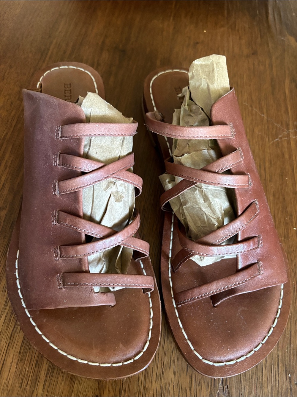 Bernardo Brown Leather Multi-Strap Slide Sandals